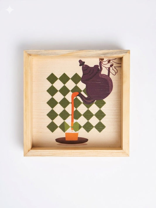 Tea and Kettle Inspired Art Square Wooden Tray