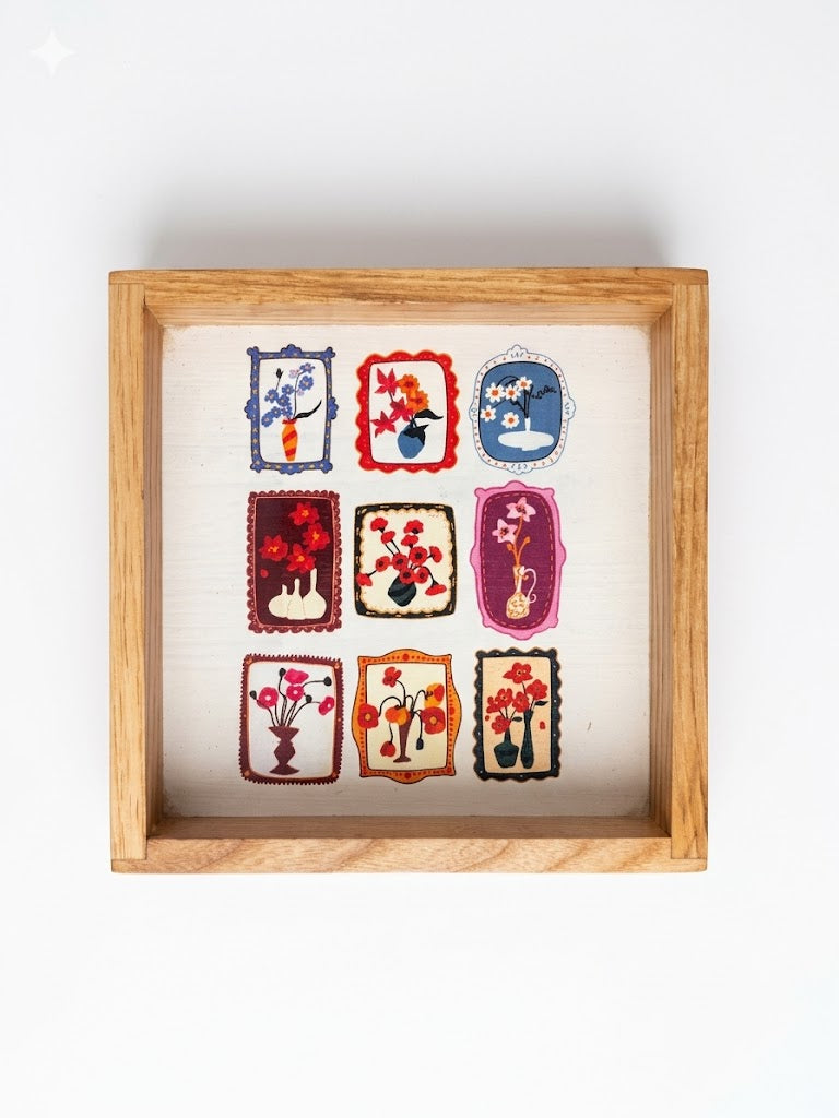 Flower Vase Art Square Wooden Tray