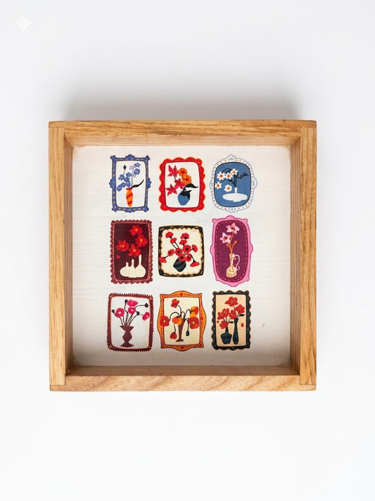 Flower Vase Art Square Wooden Tray