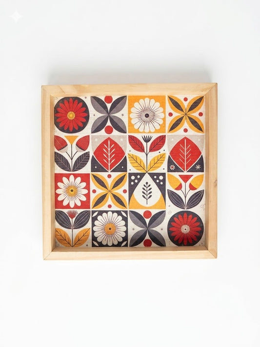 Tile Art Inspired Square Wooden Tray