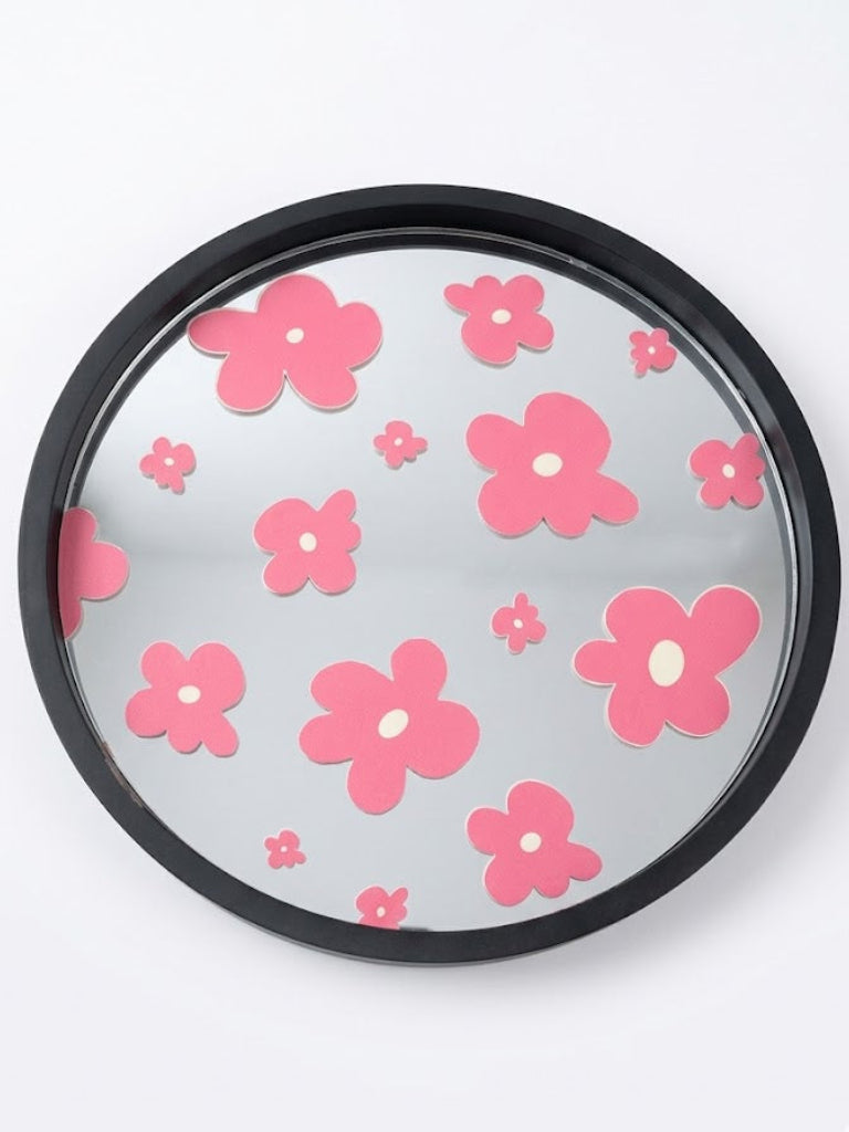 Pink Floral printed Hang & Serve Mirror Wooden Tray