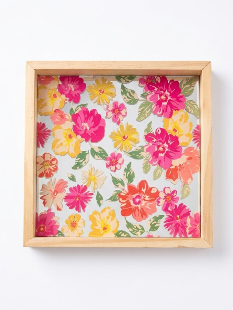 Flowers printed Hang & Serve Mirror Wooden Square Tray