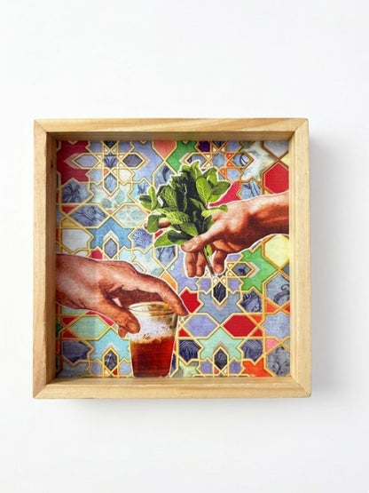 Tea & Touch Art Square Wooden Tray