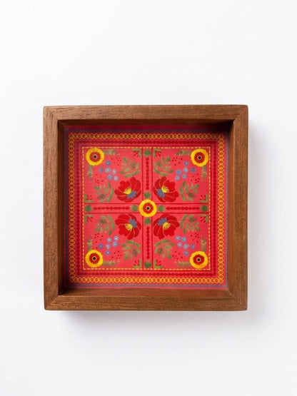 Aesthetic Floral Art Square Wooden Tray
